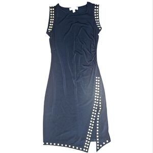 Michael Kors Gold Studded Trim Asymmetrical Sheath Dress Black